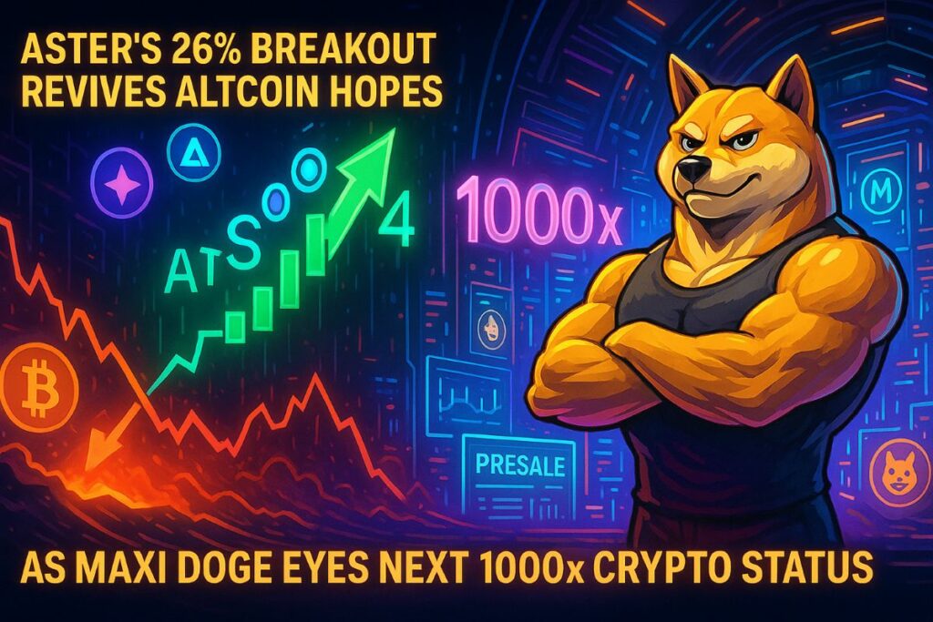 “Aster Soars While the Market Dips: Could Maxi Doge Be the Next Crypto to Blast Off 1000x?” Aster’s 26% Breakout Revives Altcoin Hopes As Maxi Doge Eyes Next 1000x Crypto Status.